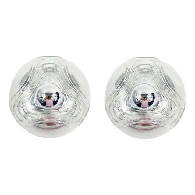 Glass Wave/Futura Wall Lamps by Koch & Lowy for Peill & Putzler, Germany, 1970s, Set of 2 For Sale