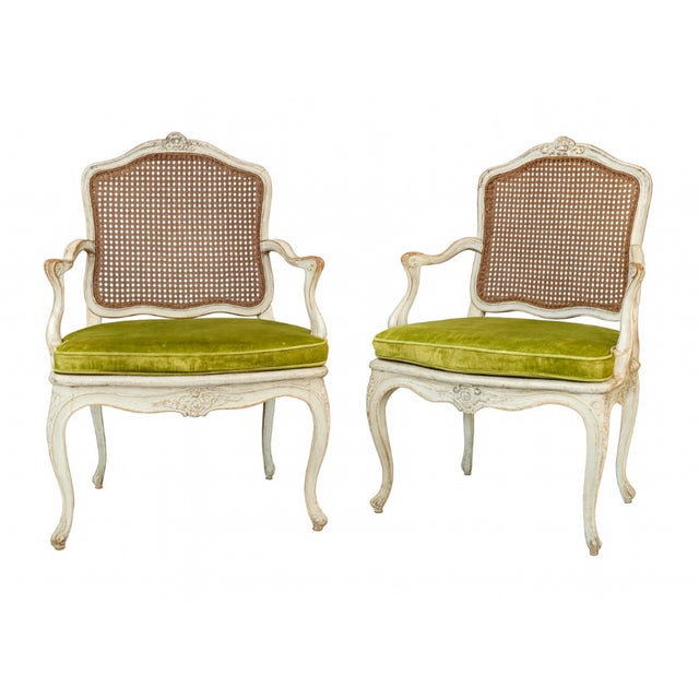 French Pair 18th Century French Louis XV Fauteuils For Sale - Image 3 of 12