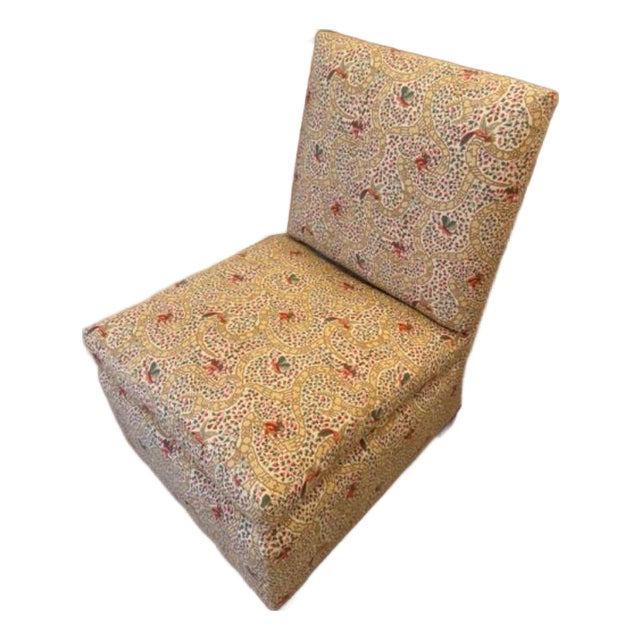1980s Slipper Chair Vervain Peking Fabric Attributed to Billy Baldwin For Sale