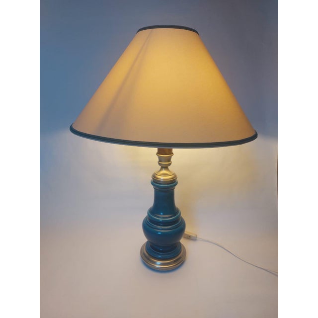 Mid-Century Blue Ceramic Wooden Table Lamp, 1960s For Sale - Image 4 of 18