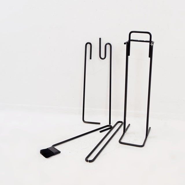 Minimalist Black Metal Fire Set Mace-Line attributed to Ann Maes, 1970s, Set of 5 For Sale - Image 10 of 13