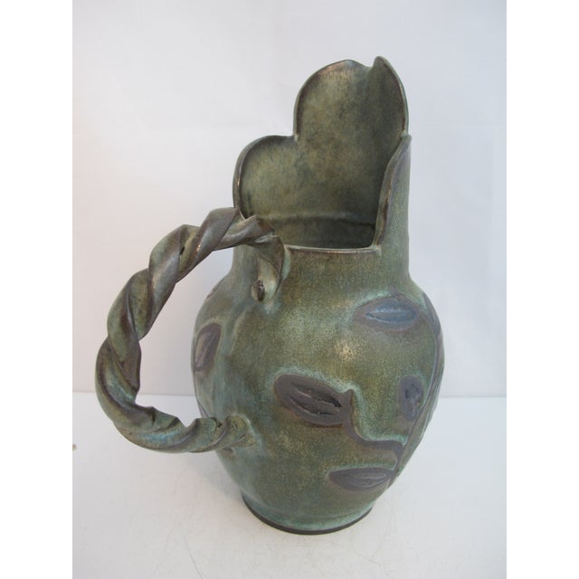 Jane Woodside Studio Art Pottery Climbing Leaves Twisted Handle Jug Pitcher For Sale - Image 9 of 14