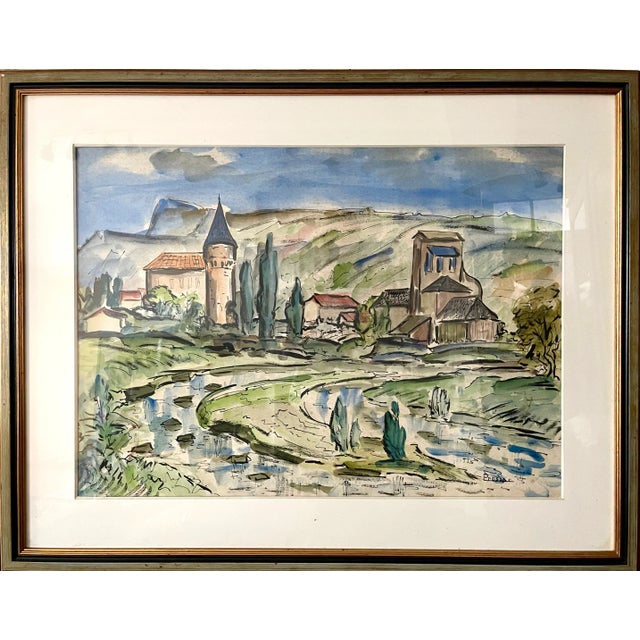 Pressac, Landscape, 1960s, Watercolor on Paper, Framed For Sale - Image 6 of 6