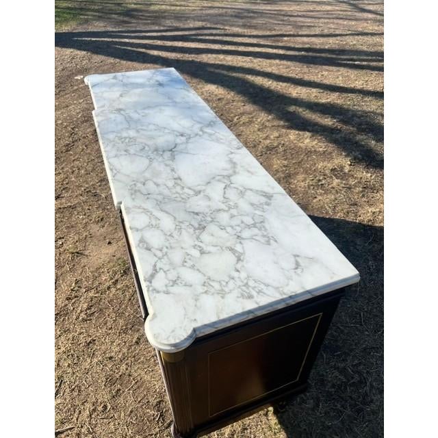 1900 - 1909 French Louis XVI Flam Mahogany Sideboard Carrera Marble Top 1900s For Sale - Image 5 of 18