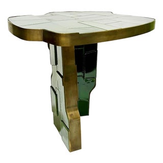 Italian Raku Ceramic & Bronze Sculptural Side Table For Sale