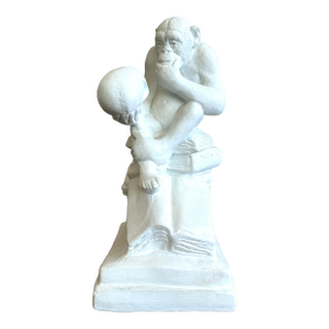 Vintage White Plaster Monkey Philosopher Statue