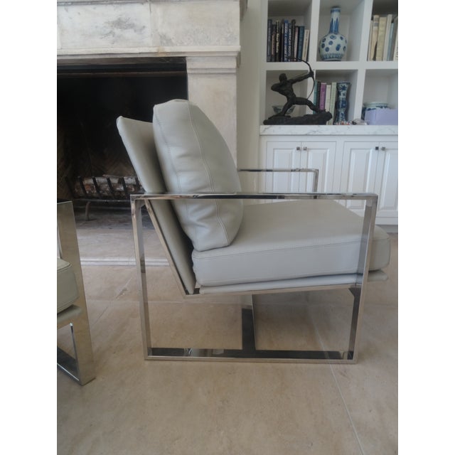 Metal Modern Leather & Chrome Chairs From Italy a Pair For Sale - Image 7 of 9