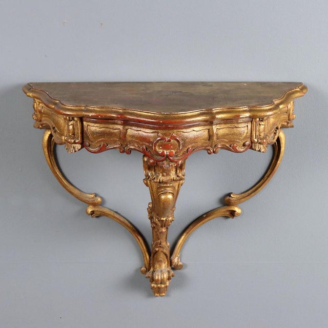Italian Drop-Shaped Gilded Wood Wall Console Tables, Set of 2 For Sale - Image 3 of 12