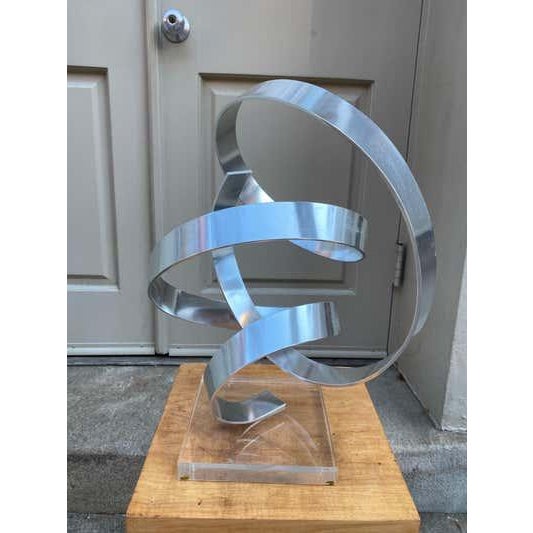 Metal Dan Murphy Aluminum Sculpture, Mid-Century Modern, Lucite Base, 1979 For Sale - Image 7 of 8