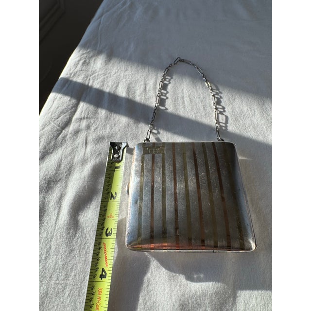 Metal Exquisite Antique Sterling Silver & 18k Gold Compact With Mirror – Luxury Vanity Box For Sale - Image 7 of 8