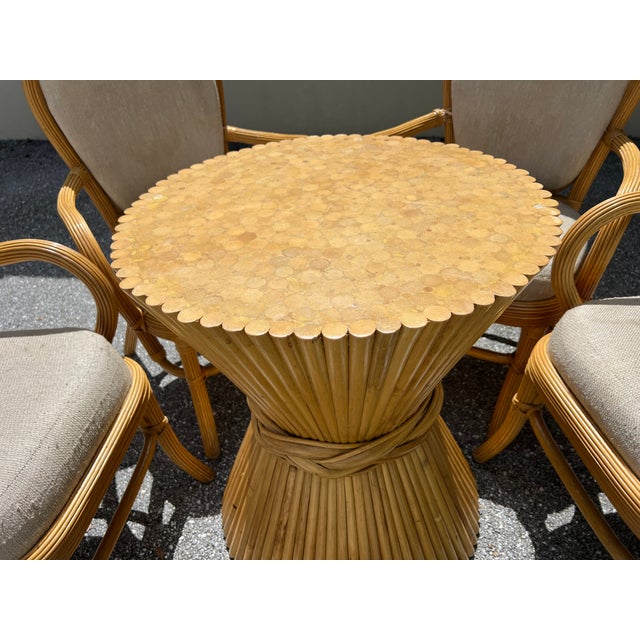 1960s Bamboo Rattan Dining Table 4 Chairs For Sale - Image 9 of 11
