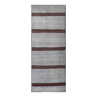 Vintage Turkish Kilim Rug With Classic Gray and Rich Brown Stripes For Sale
