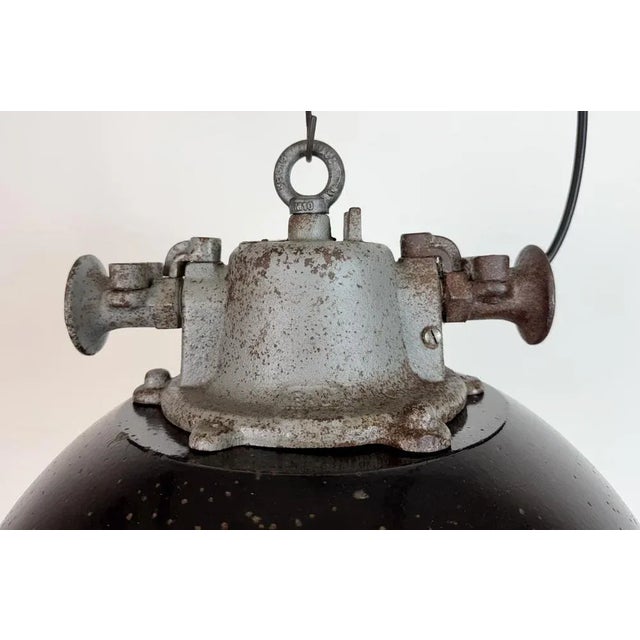 Mid-Century Modern Industrial Black Enamel and Cast Iron Cage Pendant Light from Elektrosvit, 1960s For Sale - Image 3 of 17