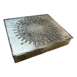 1960s Embossed Metal Box With Geometric Sunburst Pattern For Sale
