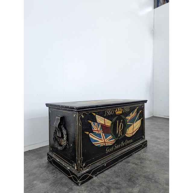 Hand-Painted English Marine Chest by Esther Ship For Sale - Image 3 of 8