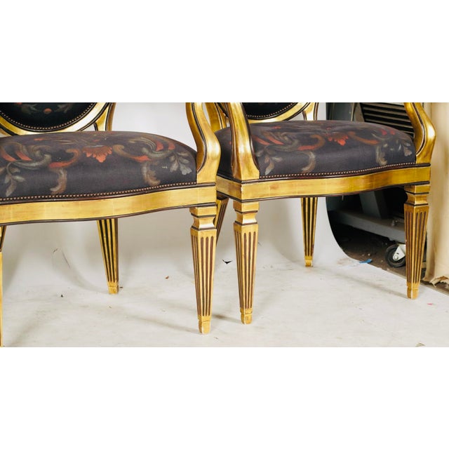 Late 20th Century Set of Four Vintage Thomas W. Morgan Hand-Painted Neoclassical Gilt Armchairs For Sale - Image 5 of 14