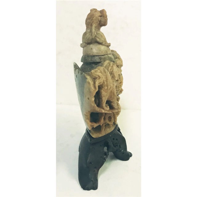Stone Vintage Carved Chinese Soapstone Incense Burner With Three Foo Dogs For Sale - Image 7 of 13