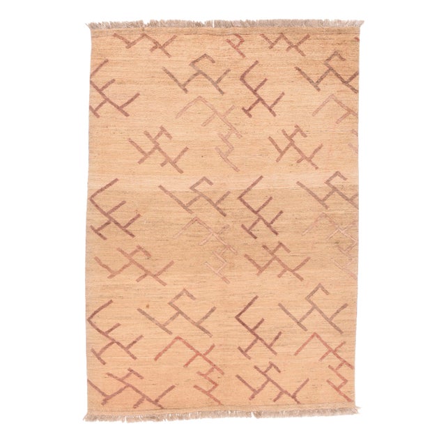 Vintage Ivory Gabbeh Tribal Persian Rug-4'2" X 6' For Sale