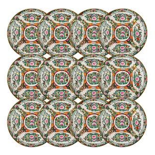 Mid 20th Century Chinese Famille Rose Canton Plates - Set of 12 For Sale
