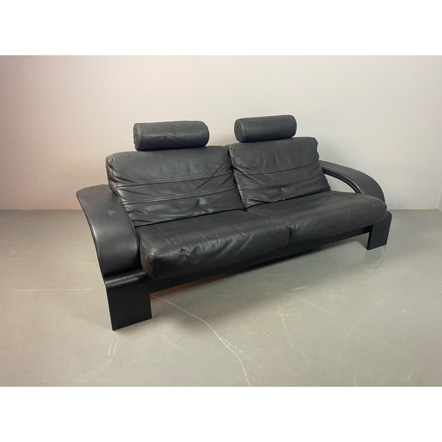 Black Leather Kroken Two-Seater Sofa by Åke Fribytter for Nelo Möbel, Sweden, 1970s For Sale - Image 4 of 17