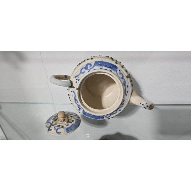 Early 20th Century Antique 20th Century Japanese Moriage Sharkskin Samehada Glaze Teapot Meiji Taisho Era For Sale - Image 5 of 6