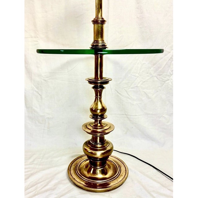 Stiffel Vintage Stiffel Solid Brass Floor Lamp W Glass Tray Table For Sale - Image 4 of 7