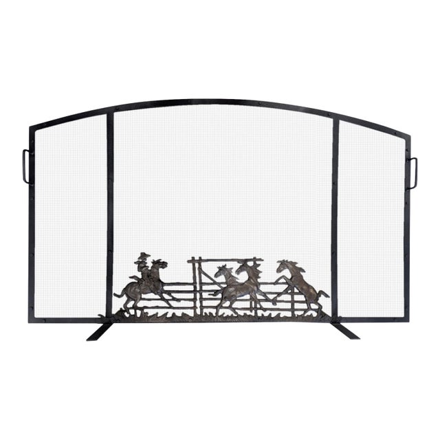 John B. Mortensen Western Motif Fireplace Screen/Fireguard For Sale