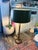 Elegant vintage Frederick Cooper brass floor lamp featuring a tall tapered column, trumpet-form base, dual pull-chain...