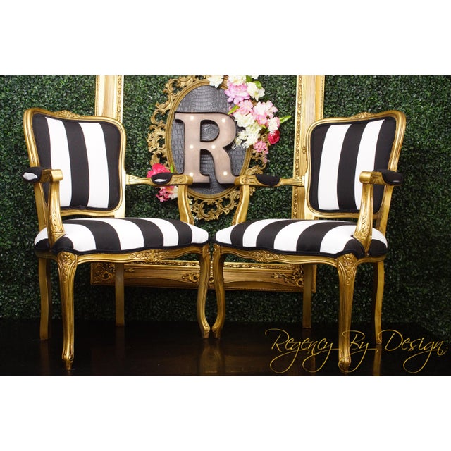 Vintage Louis Xv Style Gold Black And White Stripe Chairs A Pair Chairish