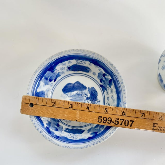 Ceramic Vintage Blue and White Chinoiserie Porcelain Pitcher and Basin Set – 2 Pieces - Early 20th Century Chinese For Sale - Image 7 of 8