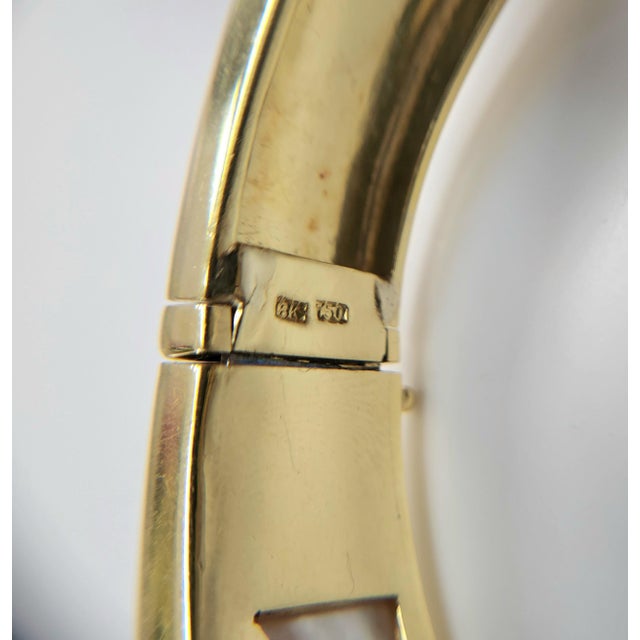 Metal 1990s 18k Gold 2.20 Carats Ruby, Diamond & Mother of Pearl Inlay Bangle For Sale - Image 7 of 7