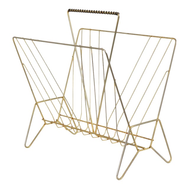 Vintage Wire Metal Magazine Rack, 1960s For Sale
