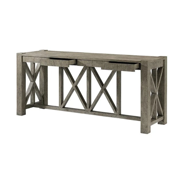 Rustic European Rustic Greyed Oak Large Console Table For Sale - Image 3 of 6