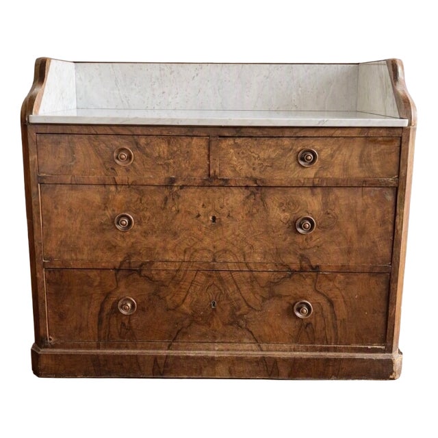 Vintage Chest of Drawers in Walnut with Marble Top, 1930s For Sale