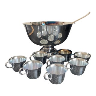 1990s Silver-Plated Punch Bowl Set For Sale