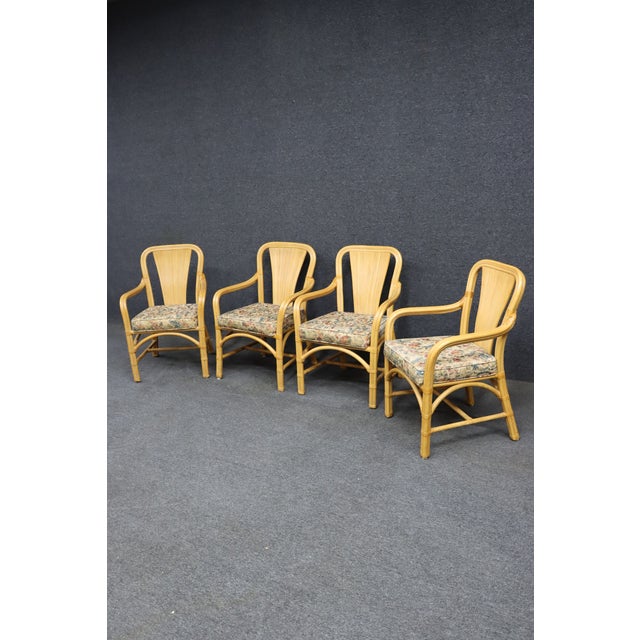 MCM Style Fan Back Bamboo & Rattan Armchairs – Set of 4 For Sale - Image 4 of 18
