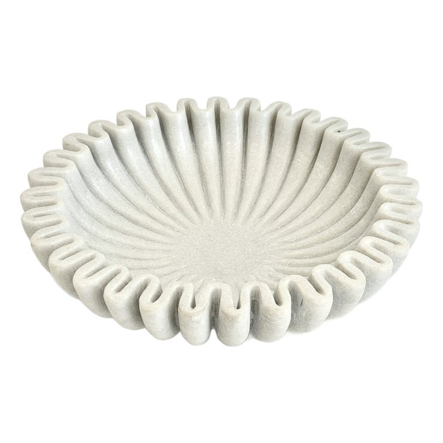 Fluted White Marble Bowl 12" X 3.5" For Sale