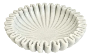 Fluted White Marble Bowl 12" X 3.5"