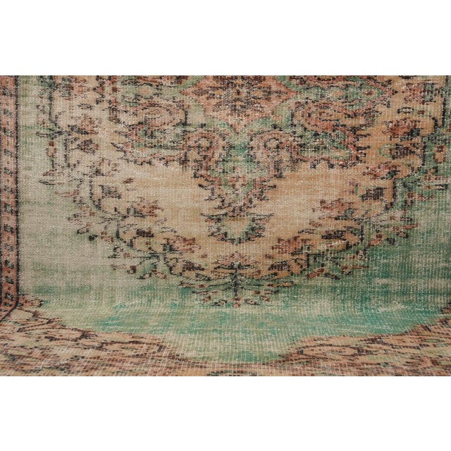 Textile 1970s Vintage Turkish Handmade Wool Cotton Green Area Rug For Sale - Image 7 of 12
