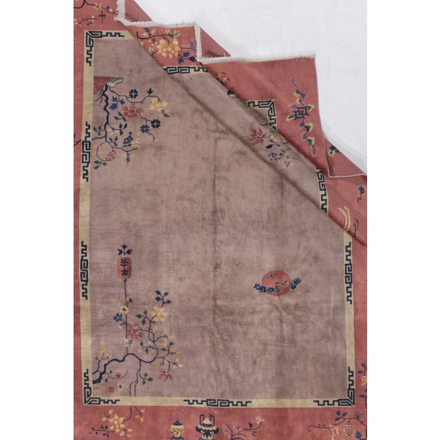 Gray Antique Circa 1920's Taupy-Gray Chinese Art Deco Hand Knotted Rug 8'10 X 11'2 For Sale - Image 8 of 12