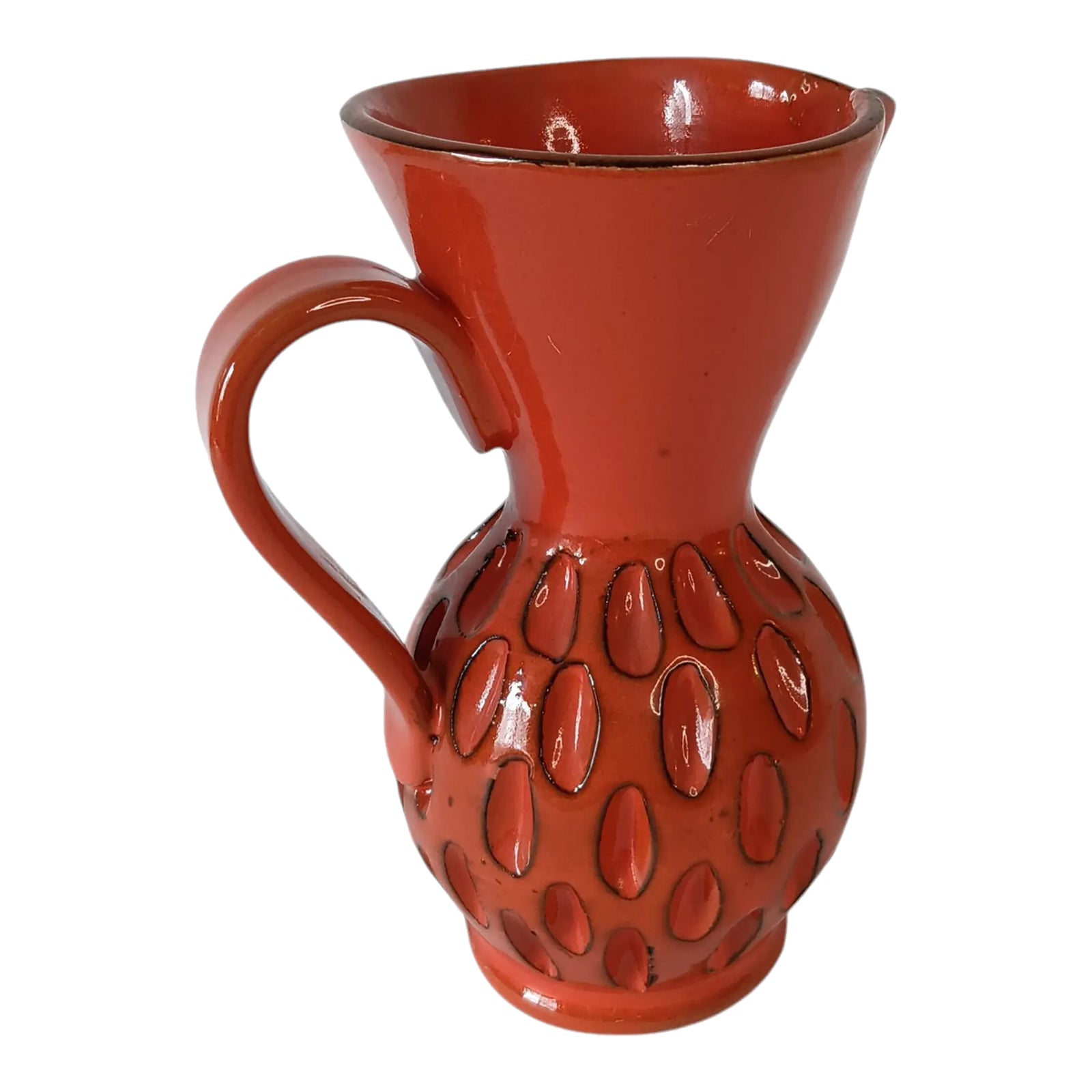 Mid-Century Modern Orange & Black Sgraffito Pitcher, Made in Italy ...