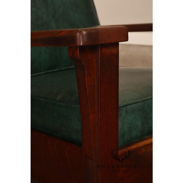 Wood Limbert Arts & Crafts Antique Mission Oak Lounge Chair And Rocking Chair For Sale - Image 7 of 18