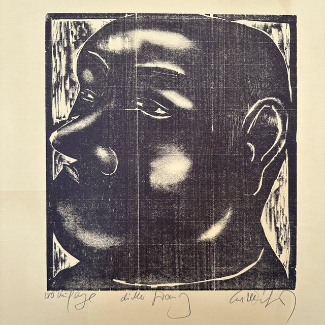 1970s Portrait of a Man, 1972, Linocut, Framed For Sale - Image 5 of 8