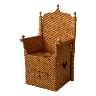 Vintage Folk Art Stacked Disc Throne Chair With Heart Motif, Circa 1940s-50s For Sale
