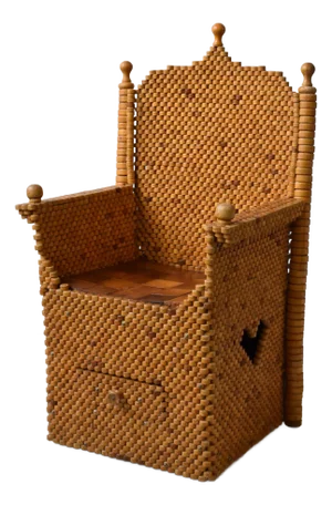 Vintage Folk Art Stacked Disc Throne Chair With Heart Motif, Circa 1940s-50s