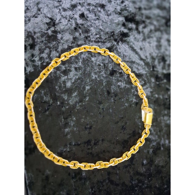 Metal 10k Yellow Gold 7 5/8 CTW Natural Diamond Designer Link Necklace, 24 In. For Sale - Image 7 of 8
