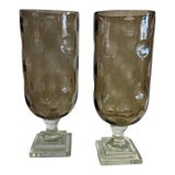 Pair ofHand-Blown Smoky Brown Bubble Glass Hurricanes For Sale