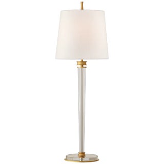 Thomas O'Brien for Visual Comfort Signature Lyra Buffet Lamp in Hand-Rubbed Antique Brass & Crystal with Linen Shade For Sale