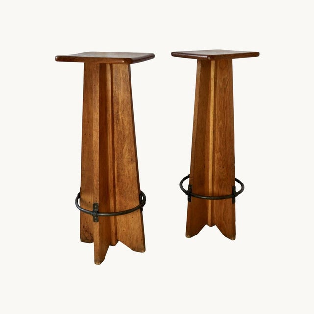 Vintage French Oak Stools, 1950s, Set of 4 For Sale - Image 6 of 8