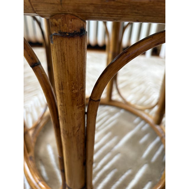 Boho Chic Glass-Topped Bamboo Side Table or Plant Stand For Sale - Image 3 of 7